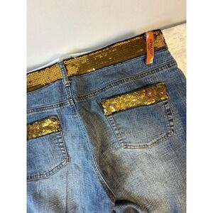 Apollo Jeans Womens 12 32x31 Y2K Low Rise Bootcut Gold Sequin Embellished VTG